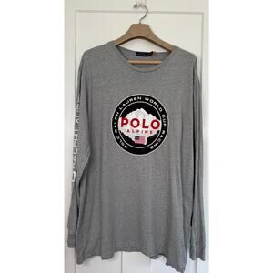 Polo Ralph Lauren T Shirt Men XLT‎ Gray World Cup Alpine Racing Long Sleeve